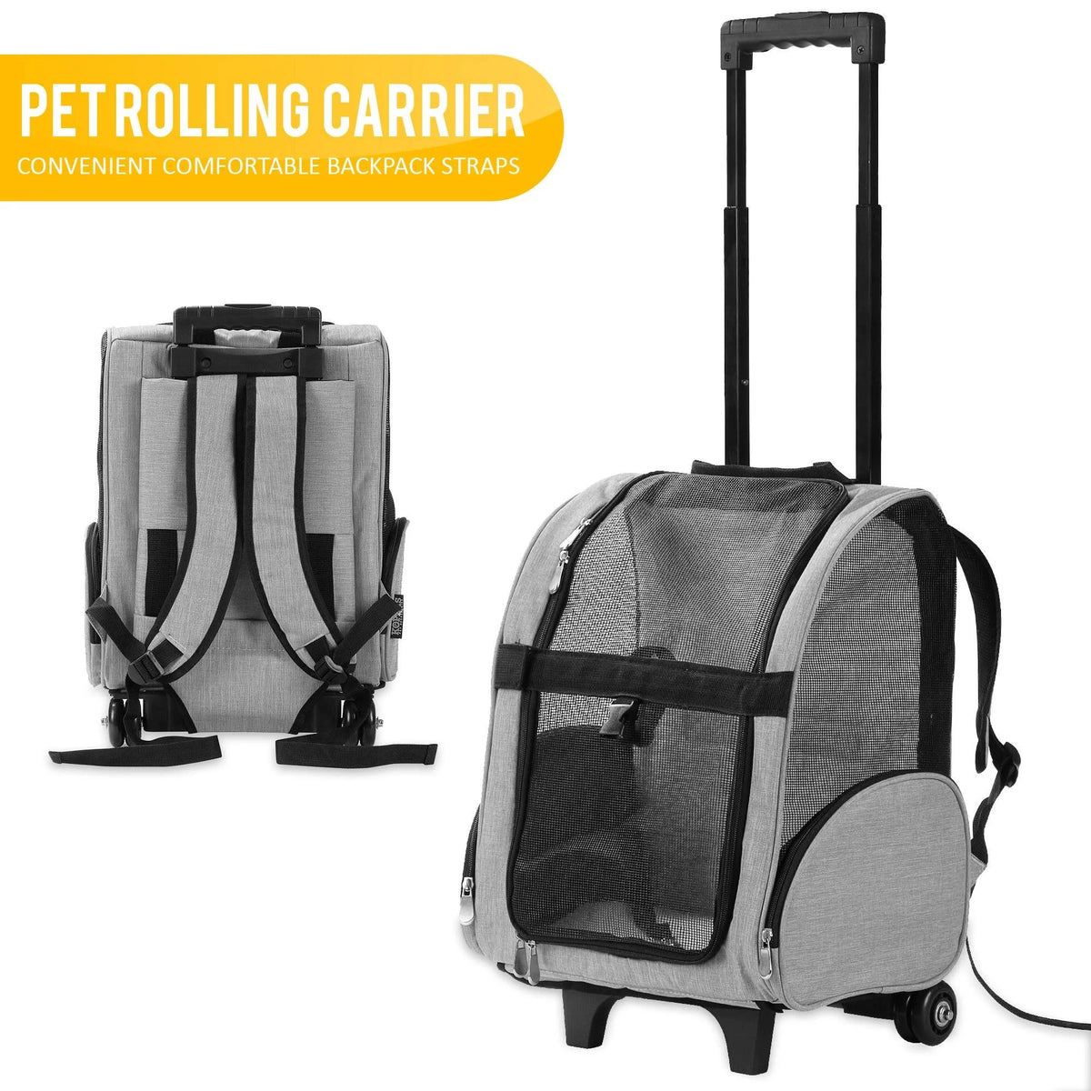 Heather Grey Pet Dog Travel Carrier Backpack with Wheels V471561