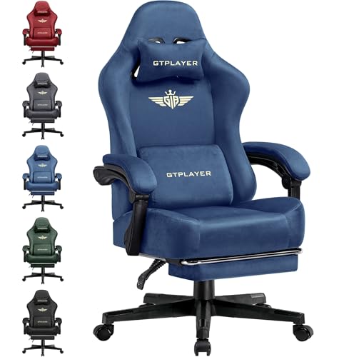 Black Fabric Ergonomic Gaming Chair with Footrest O816