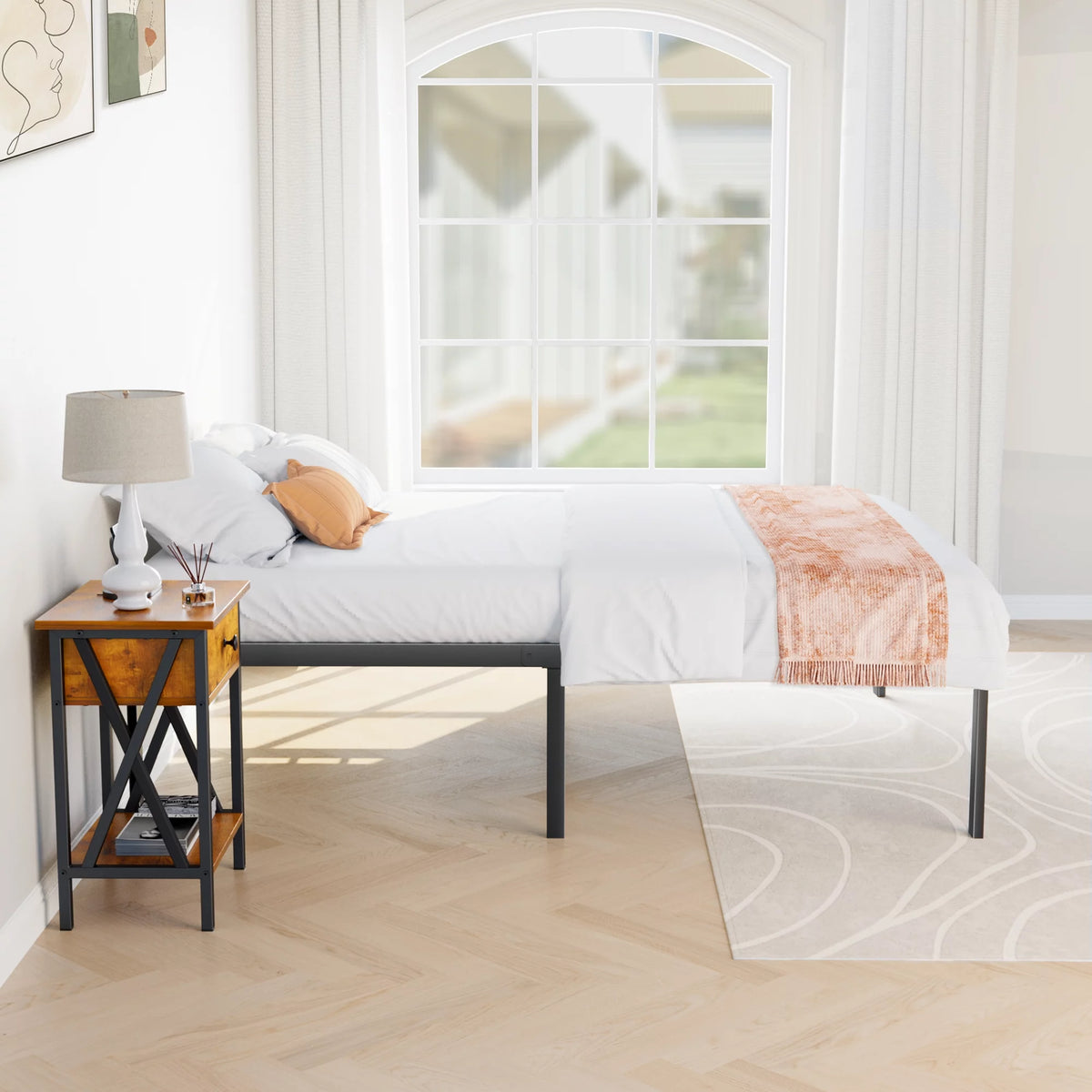 Queen Platform Bed Frame with Storage and Steel Slat Support K771998
