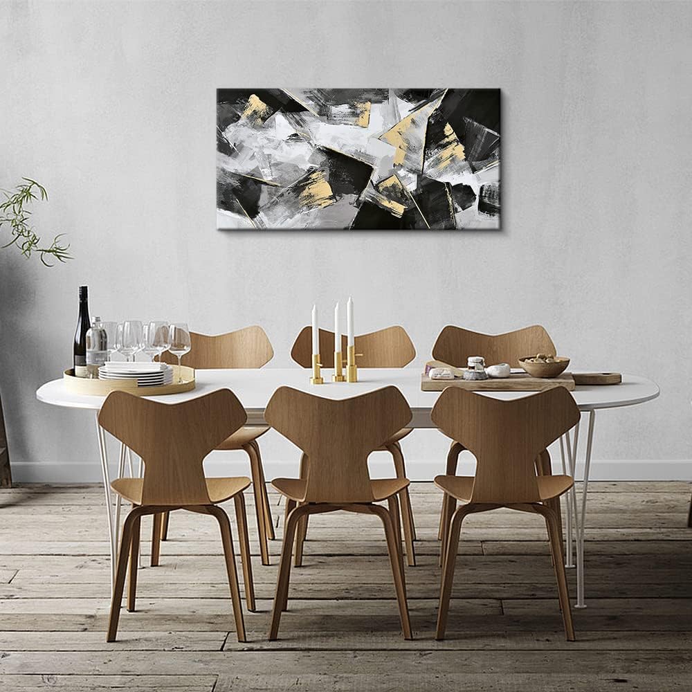 Black and White Abstract Canvas Art with Gold Foil, 20x40 Inch Pack of 2 P41402