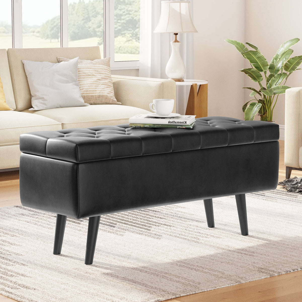 Faux Leather Storage Ottoman Bench P3529