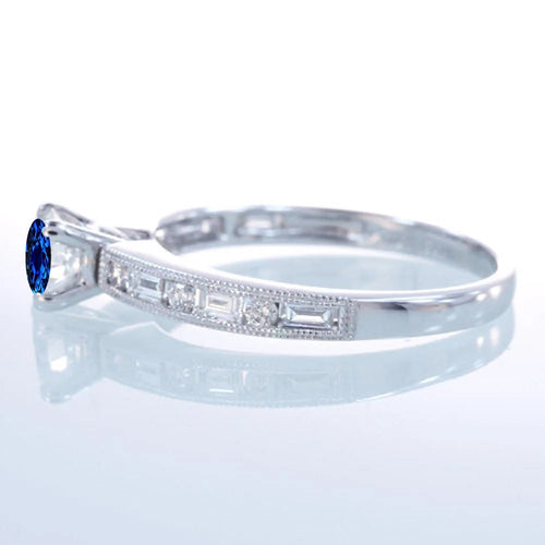 1.5 Carat Round Cut Blue Sapphire And Diamond Moissanite Engagement Ring On 10K White Gold U2692