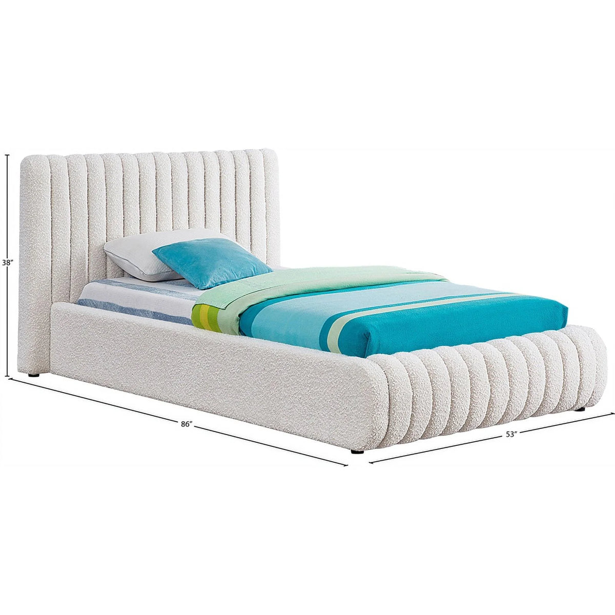 Cream Boucle Fabric Twin Bed P60823