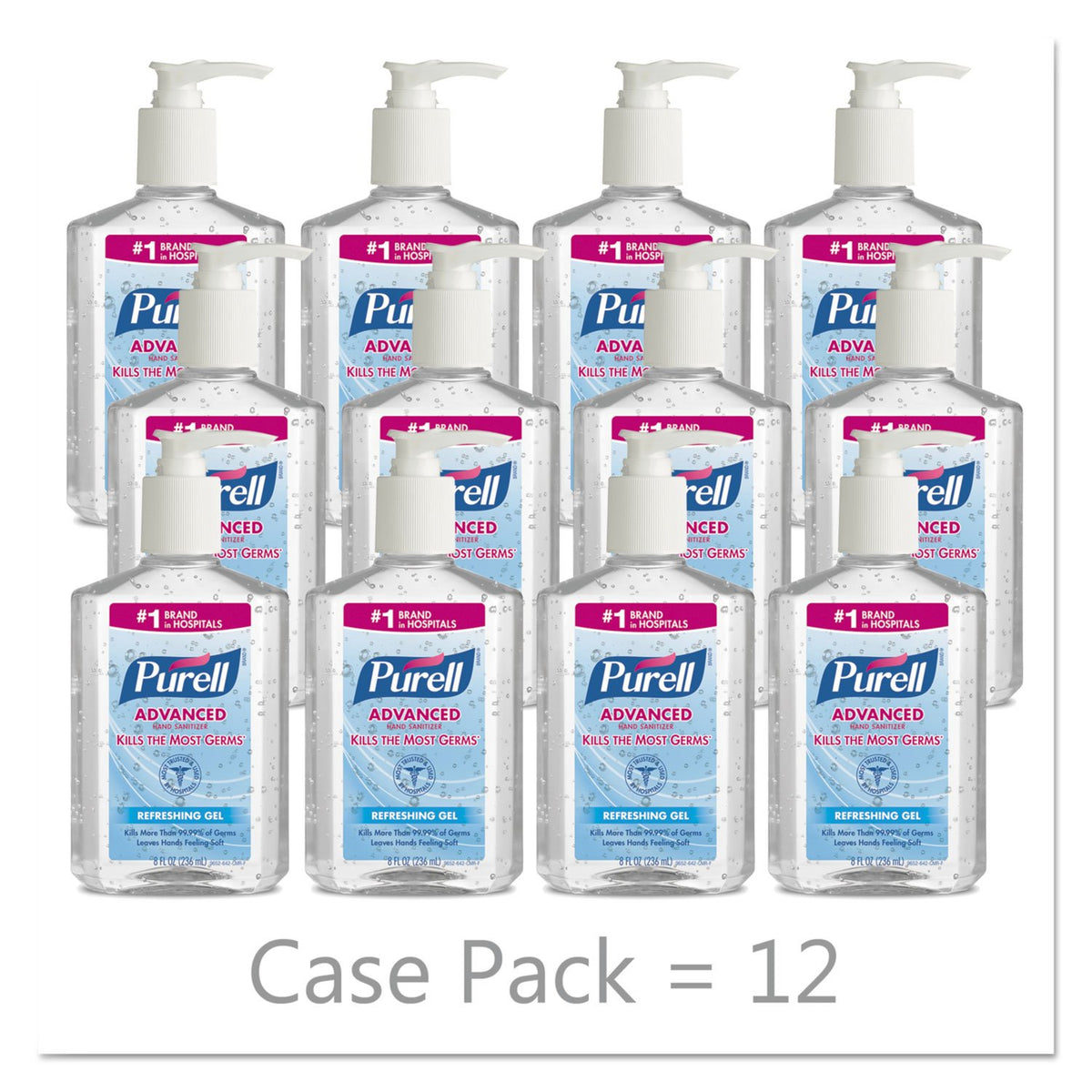 8 fl oz Pump Bottle Pack of 12 Hand Sanitizer Gel Q10684