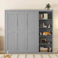 Queen Murphy Bed with Storage Bookcase Shelves, Wood Folding Grey Murphy Wall Bed Cabinet B806