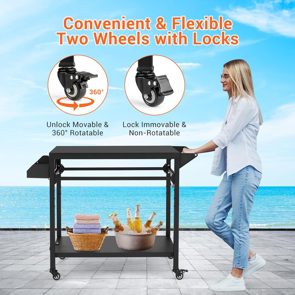 Black Outdoor Grill Cart with Lockable Wheels R591
