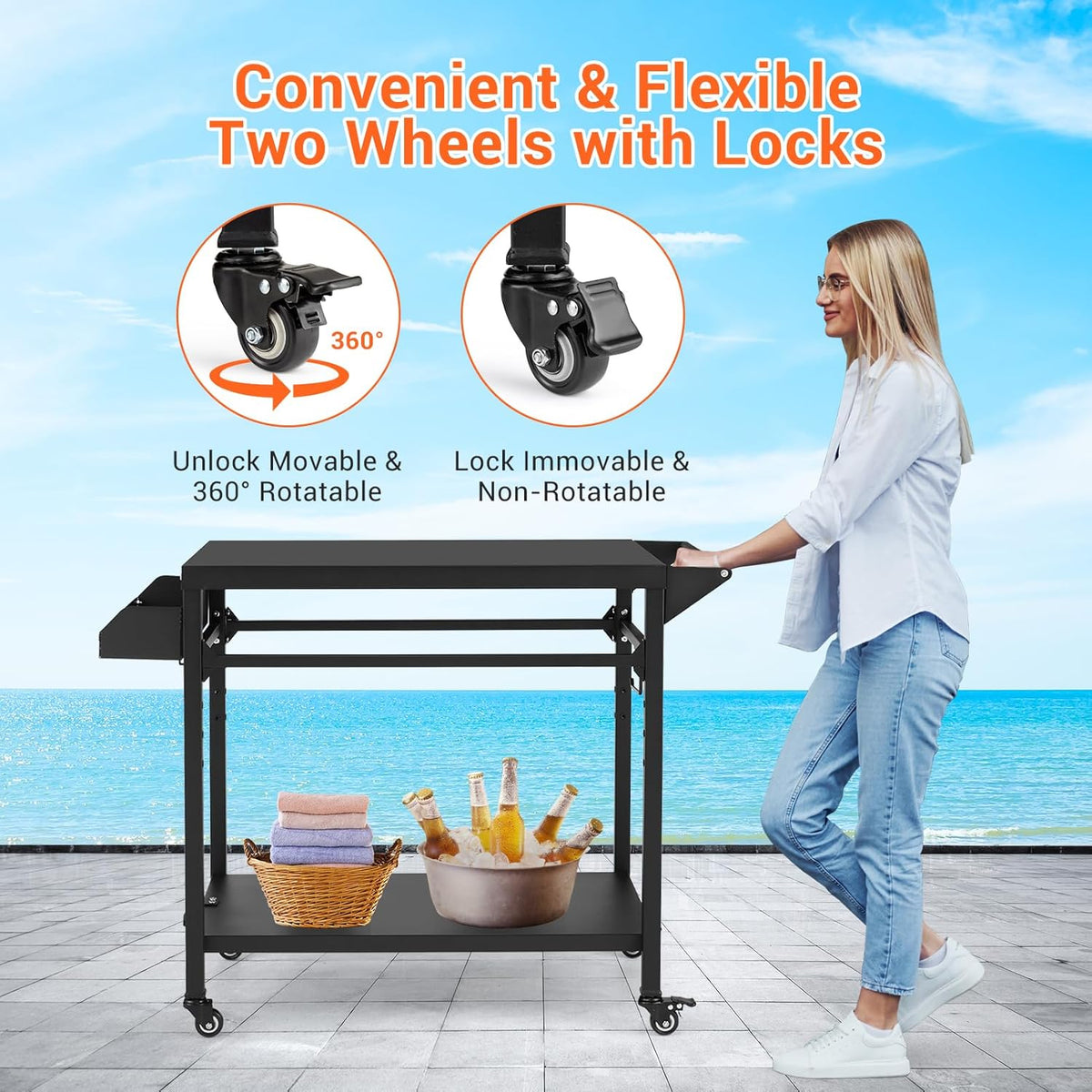 Black Outdoor Grill Cart with Lockable Wheels R591