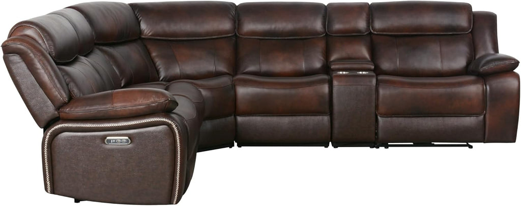 Brown Top Grain Leather 6 Piece Power Reclining Sectional Q95371