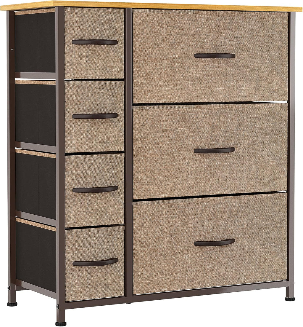 7 Drawers Fabric Dresser with Steel Frame and Wooden Top U857086