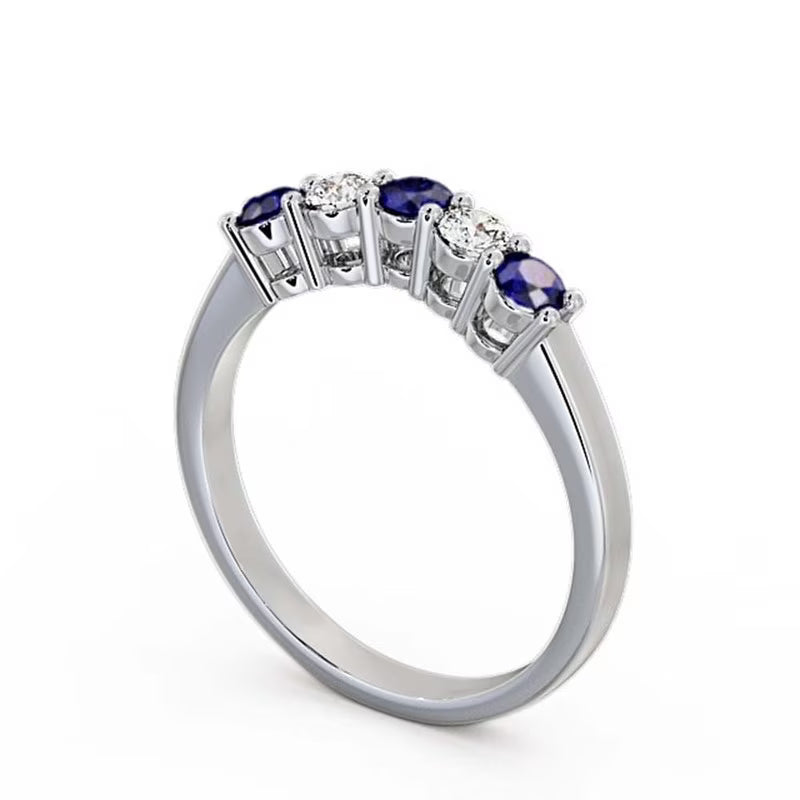14K White Gold Eternity Band with Blue Sapphire and Diamond P719