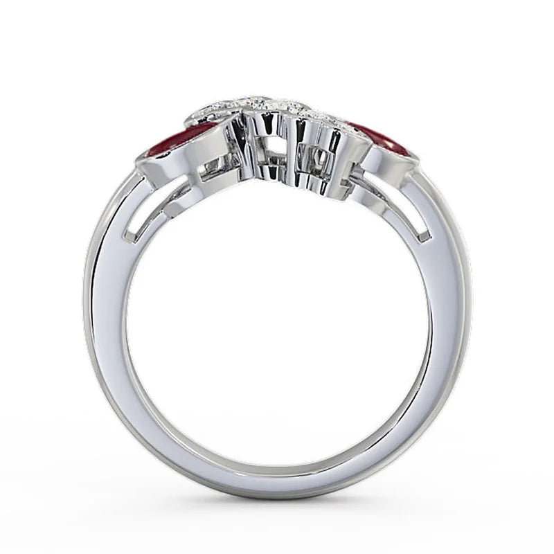 14K White Gold Eternity Band with Pear Cut Ruby and Diamond O303
