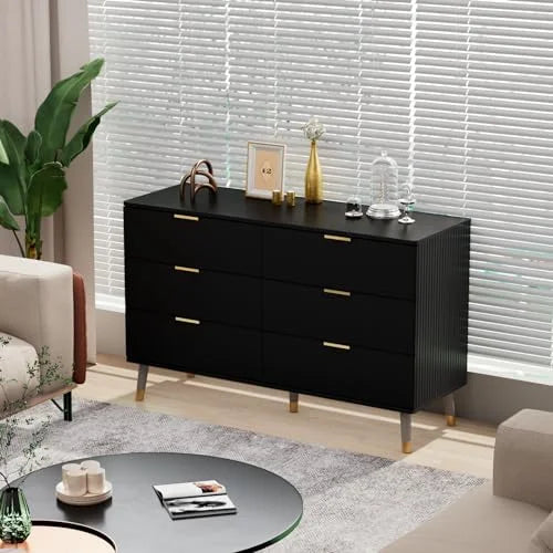 Black 7 Drawer Dresser with Metal Handles L47266