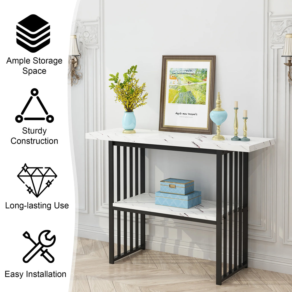 Black & White 42-Inch Console Table with Metal Legs L7444