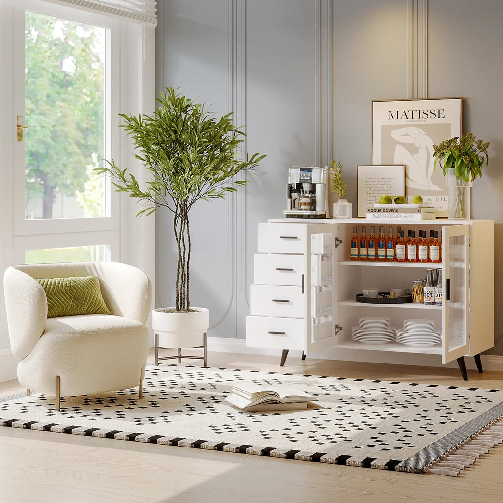 Storage Cabinet with 4 Drawers & 2 Tempered Glass Doors B5109