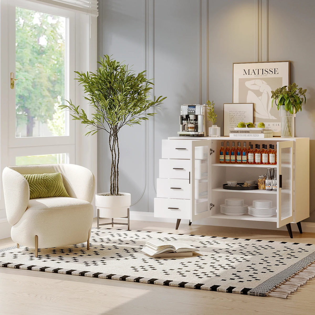 Storage Cabinet with 4 Drawers & 2 Tempered Glass Doors B5109