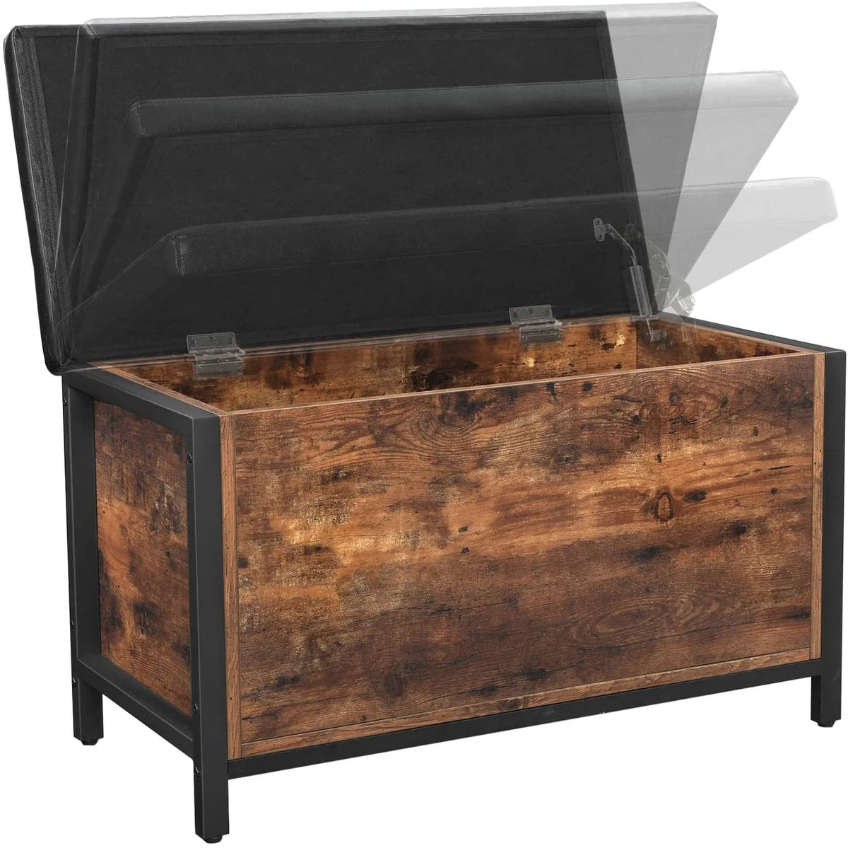 Rustic Brown and Black Storage Bench with Padded Seat J8648