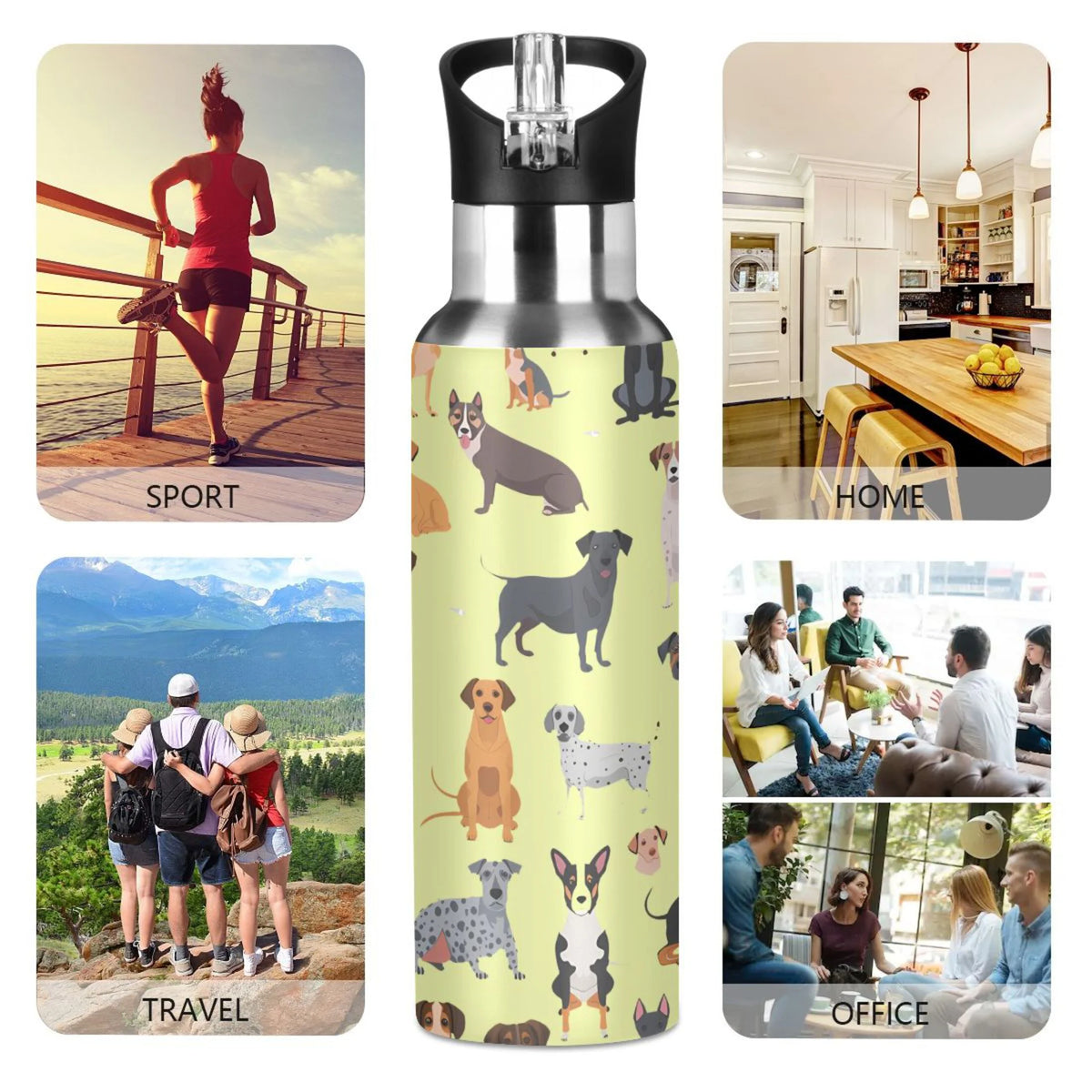 Cartoon Car Trucks Insulated Stainless Steel Water Bottle with Straw Lid 20 oz W781