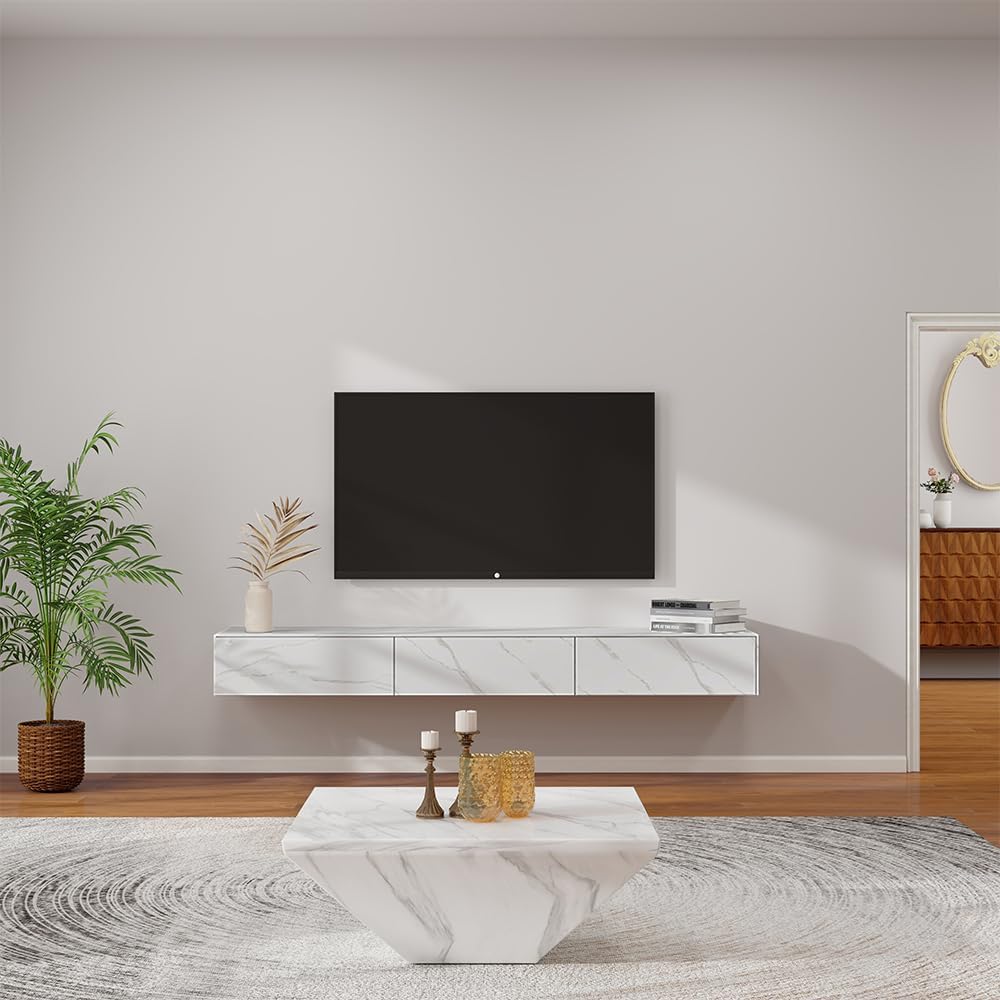 White 70.87 inch TV Stand with 3 Drawers H684046