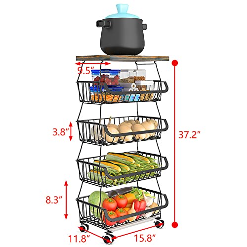 5 Tiers Metal Kitchen Storage Cart with Wheels C296363