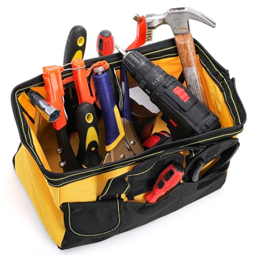 3 Pack 13 Inch Tool Bag with Waterproof Base, Heavy Duty Tool Storage Bag Organizer, 5 Pockets T98139