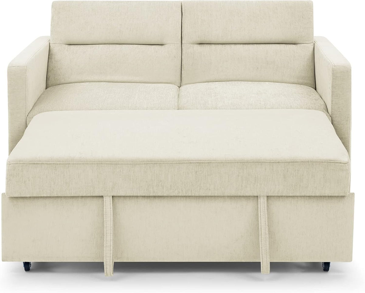 Beige Velvet 3 in 1 Convertible Sleeper Sofa P65659