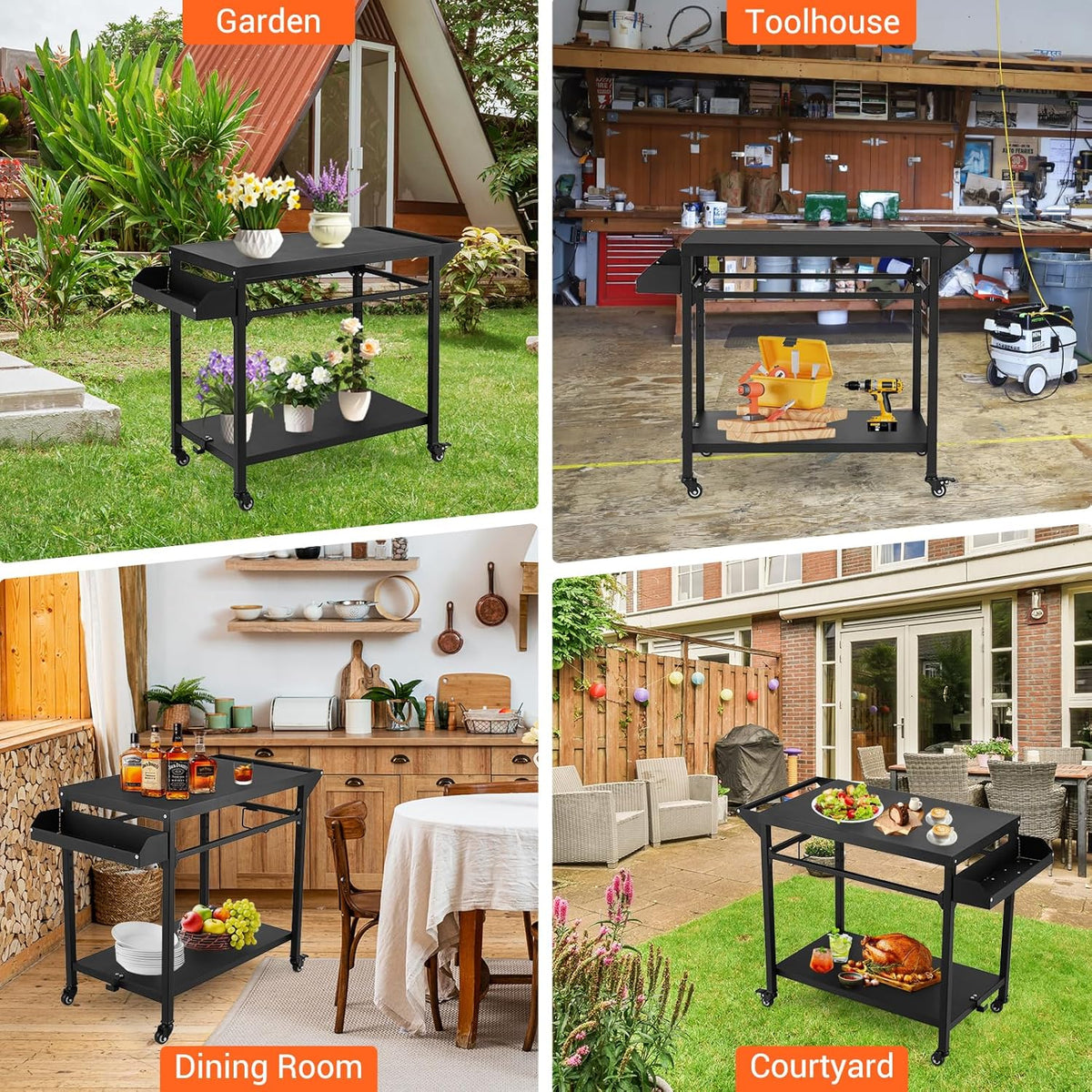 Black Outdoor Grill Cart with Lockable Wheels R591