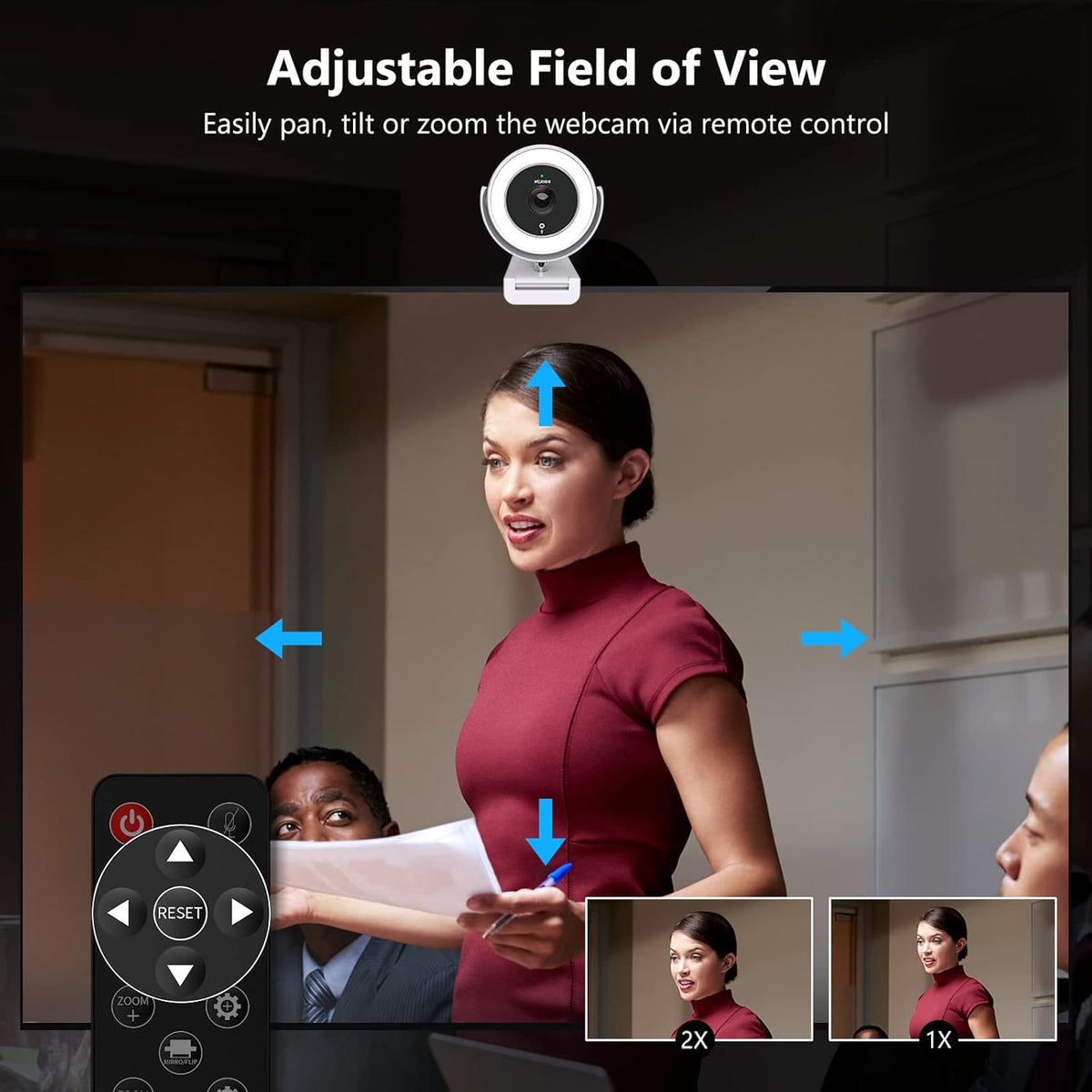1080P Zoomable Webcam with Remote Control, Privacy Cover, White N519351