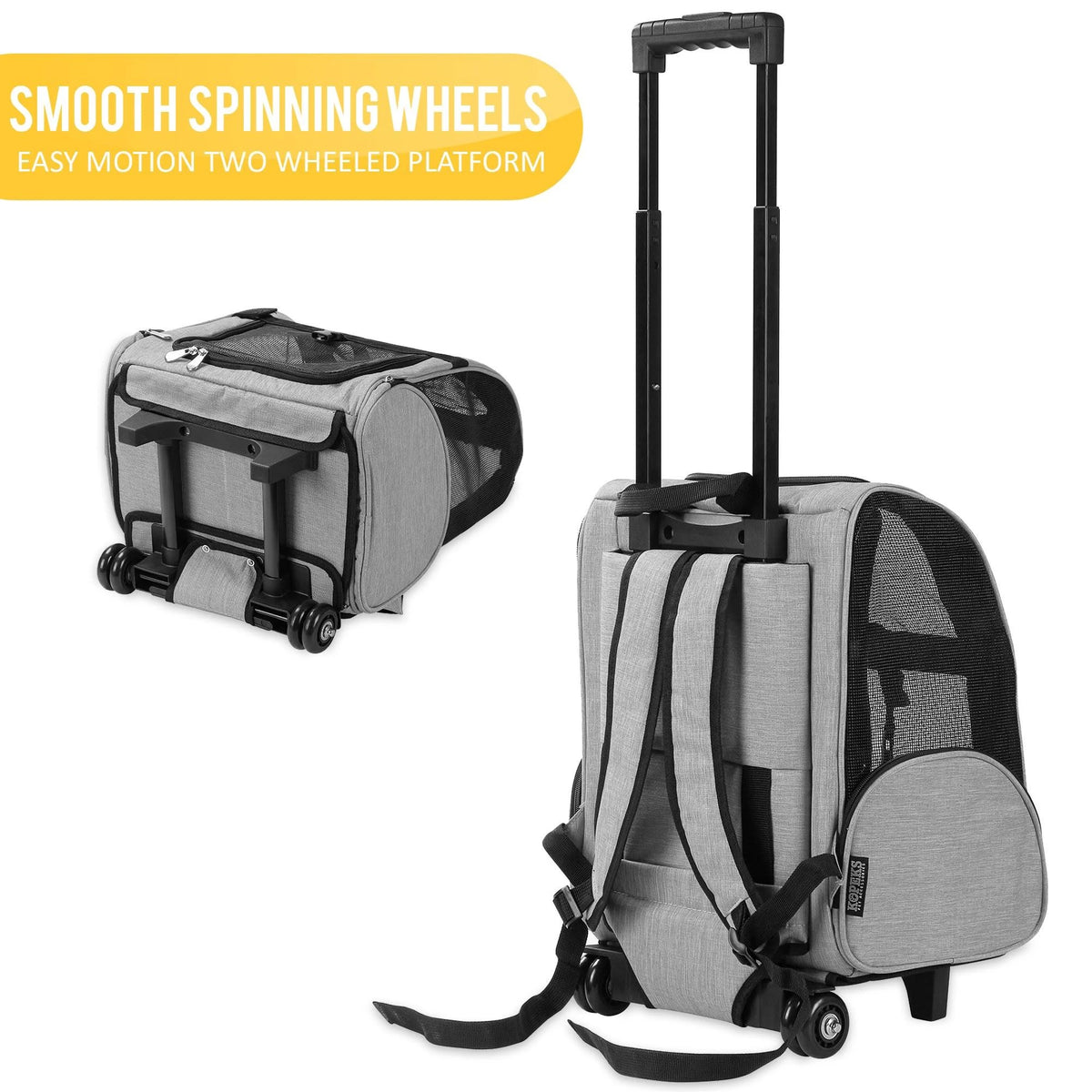 Heather Grey Pet Dog Travel Carrier Backpack with Wheels V471561