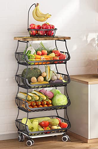 5 Tiers Metal Kitchen Storage Cart with Wheels C296363