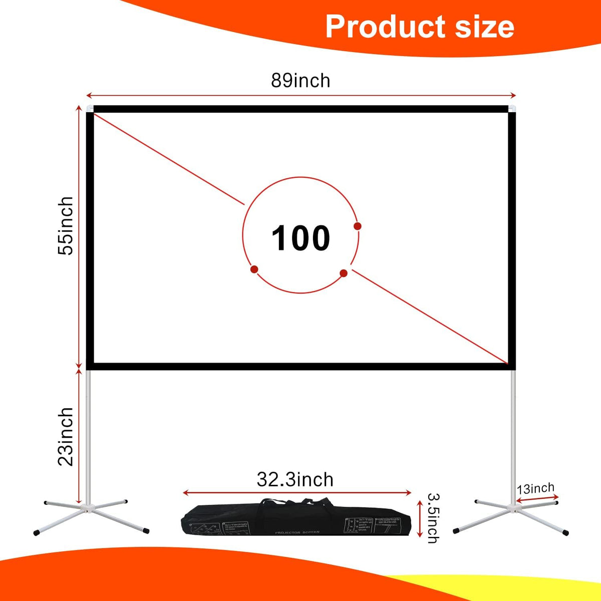 100 Inch Foldable Projector Screen and Stand with Carry Bag 16:9 R546576