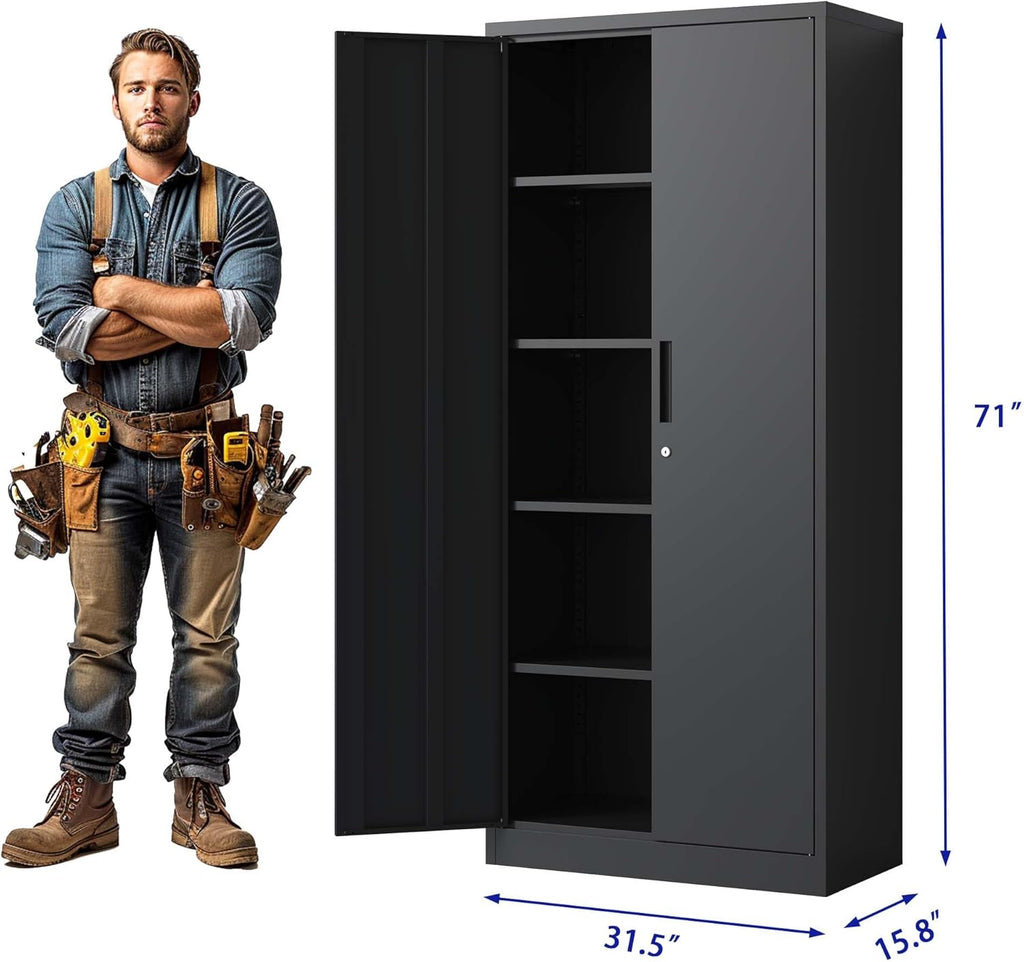 71" H Metal Garage Storage Cabinet with Doors and 4 Shelves A9686