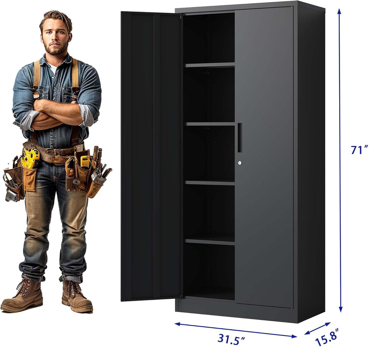 71" H Metal Garage Storage Cabinet with Doors and 4 Shelves A9686