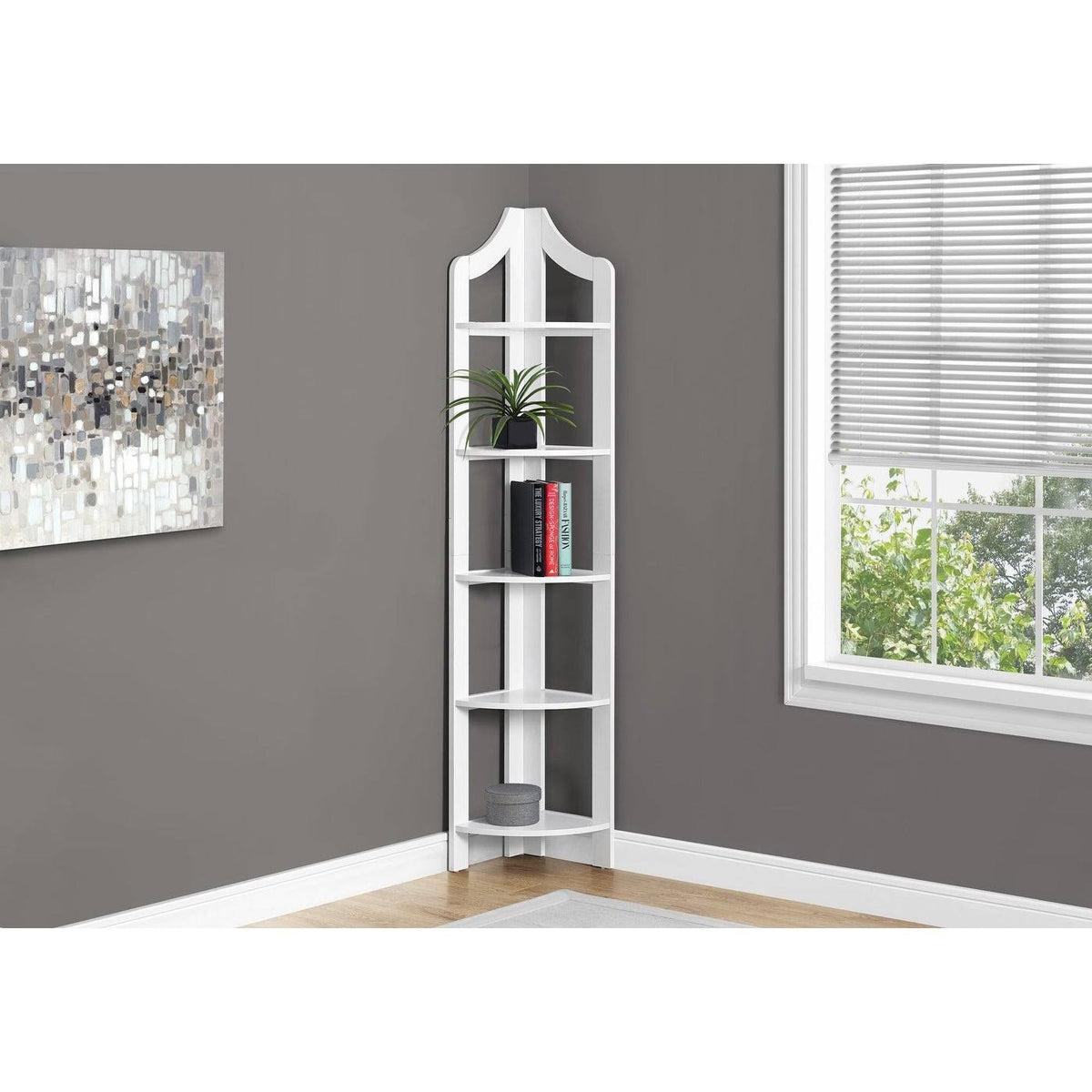 White Corner Accent Etagere Bookcase A531