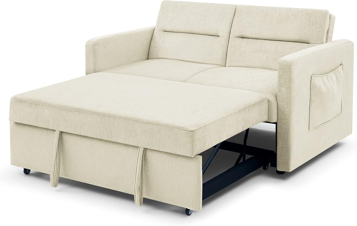 Beige Velvet 3 in 1 Convertible Sleeper Sofa P65659