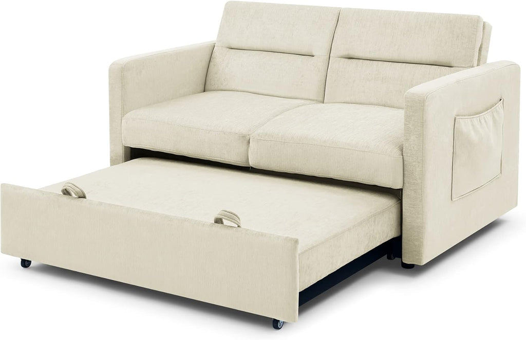 Beige Velvet 3 in 1 Convertible Sleeper Sofa P65659