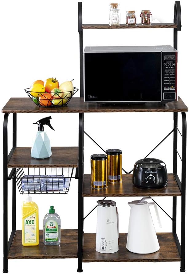 3-Tier Wood Microwave Cart with 6 Hooks E461766