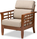 Cherry Finished Brown Wood and Dark Beige Fabric High Back 1-Seater Lounge Chair M75007