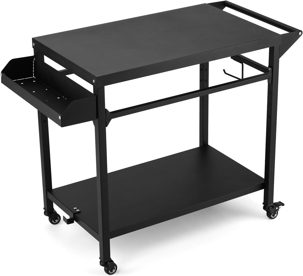 Black Outdoor Grill Cart with Lockable Wheels R591