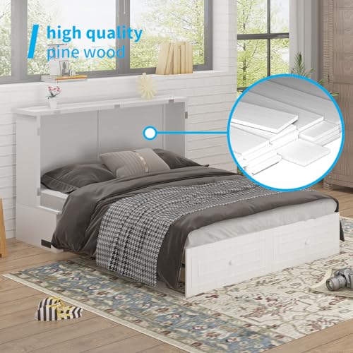 Queen Size White Murphy Bed Cabinet with USB Charging Station H88631