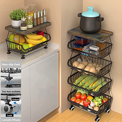 5 Tiers Metal Kitchen Storage Cart with Wheels C296363