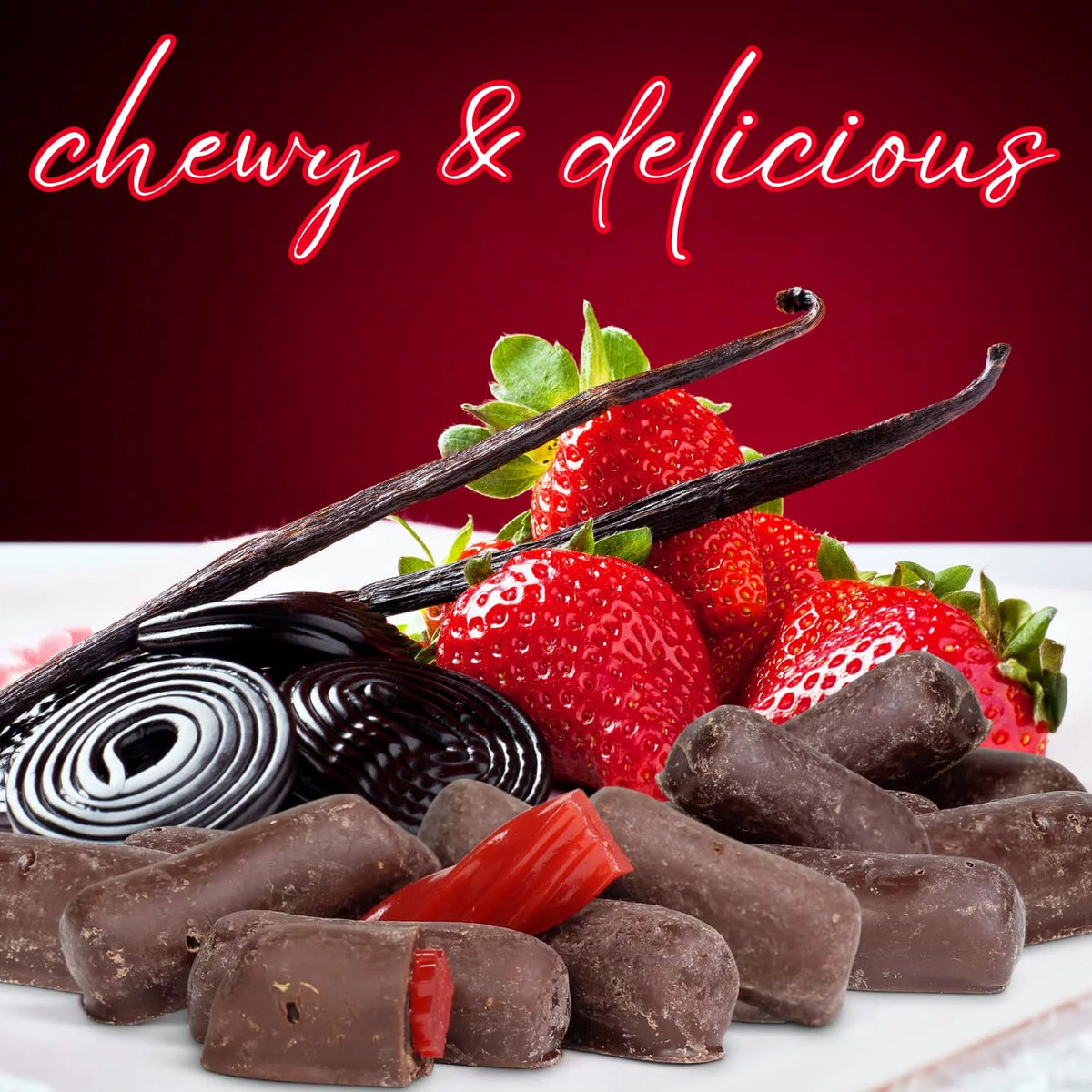 2 Lbs Bag Dark Chocolate Coated Strawberry Licorice Bits U994895