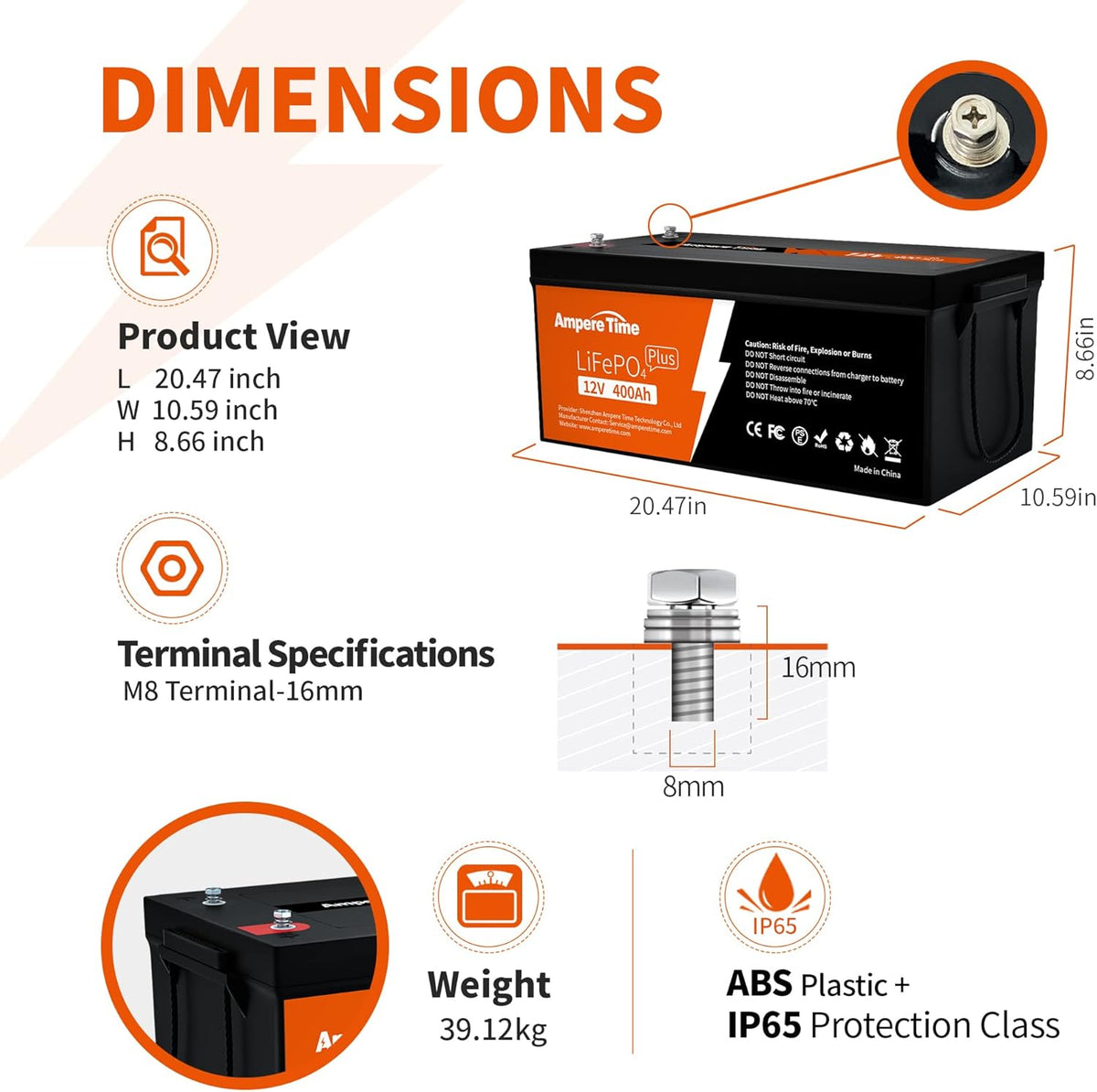 12V 400Ah Deep Cycle LiFePO4 Battery Pack with 250A BMS W284