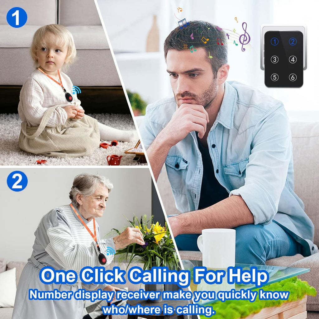 Wireless Caregiver Pager with 3 Number Display Plug-in Receiver 6 Transmitters A970
