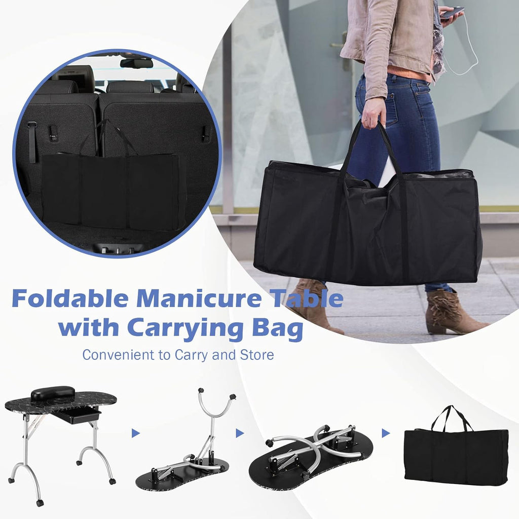 Black Portable Nail Table with Drawer and Casters S69783