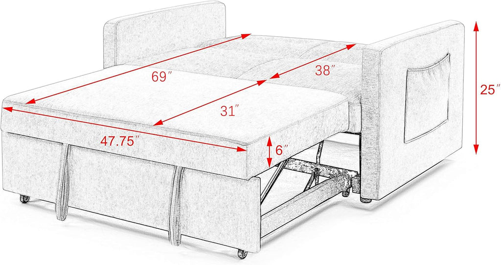 Beige Velvet 3 in 1 Convertible Sleeper Sofa P65659