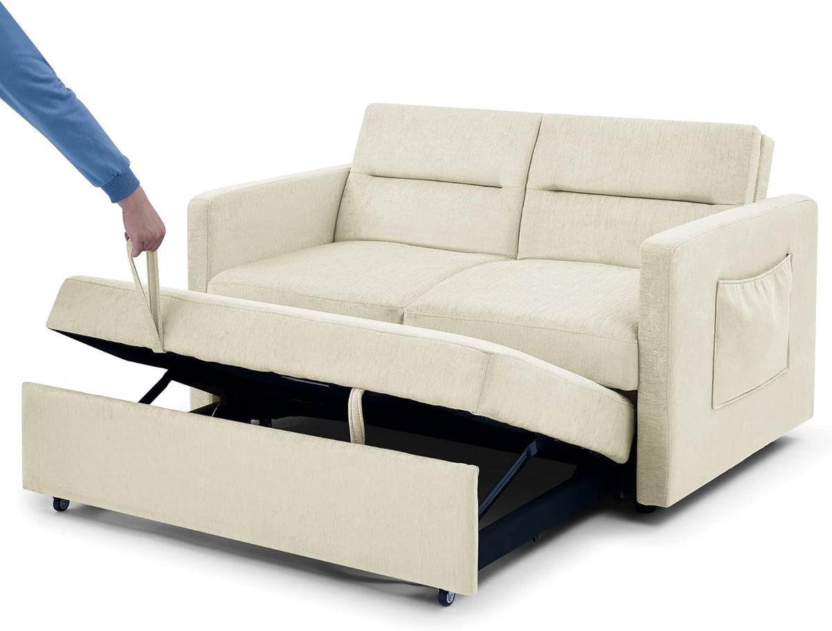 Beige Velvet 3 in 1 Convertible Sleeper Sofa P65659