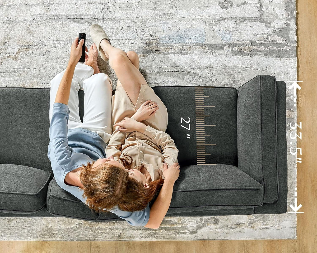 87 inch Dark Grey Deep Seat Sofa with Embedded Arm Pillow B670724