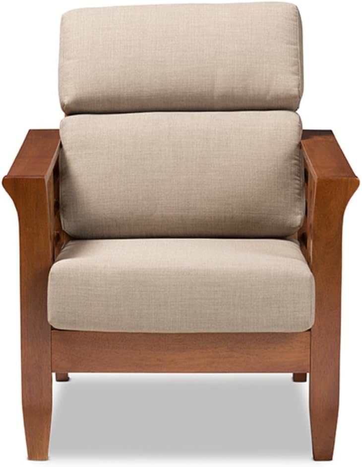 Cherry Finished Brown Wood and Dark Beige Fabric High Back 1-Seater Lounge Chair M75007