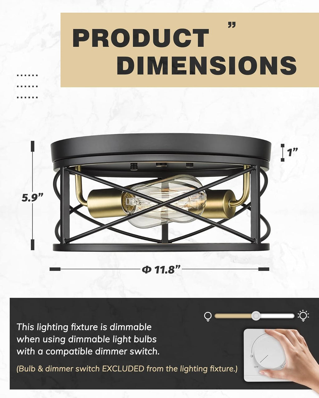 12 Inch 2-Light Flush Mount Ceiling Light Fixture U35787