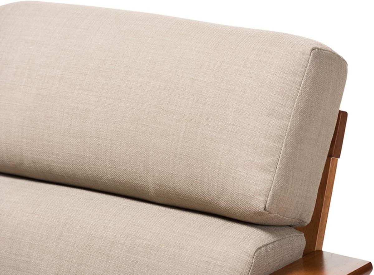 Cherry Finished Brown Wood and Dark Beige Fabric High Back 1-Seater Lounge Chair M75007